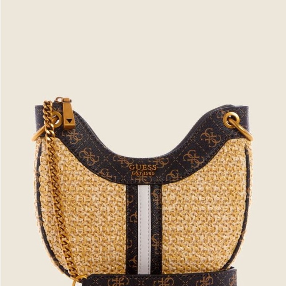GUESS Black and Tan Shoulder Bag with Chain Detail